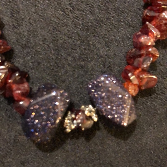 VTG Garnet /Blue Gold Stone 925 Sterling Silver Clasp Necklace. New Condition. - Picture 6 of 15